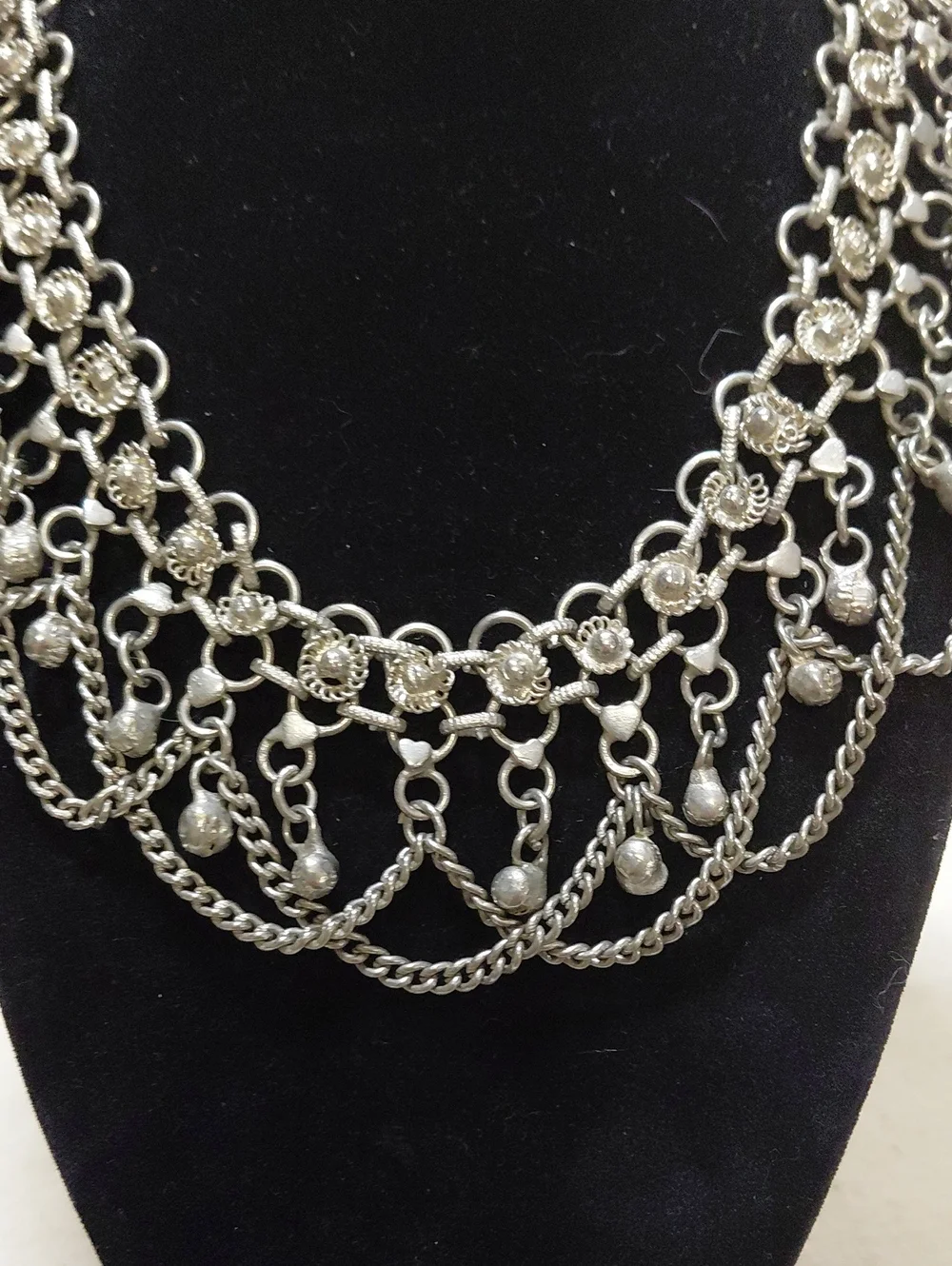 Antique Silver-Tone Tribal Bell Festoon/Bib Necklace